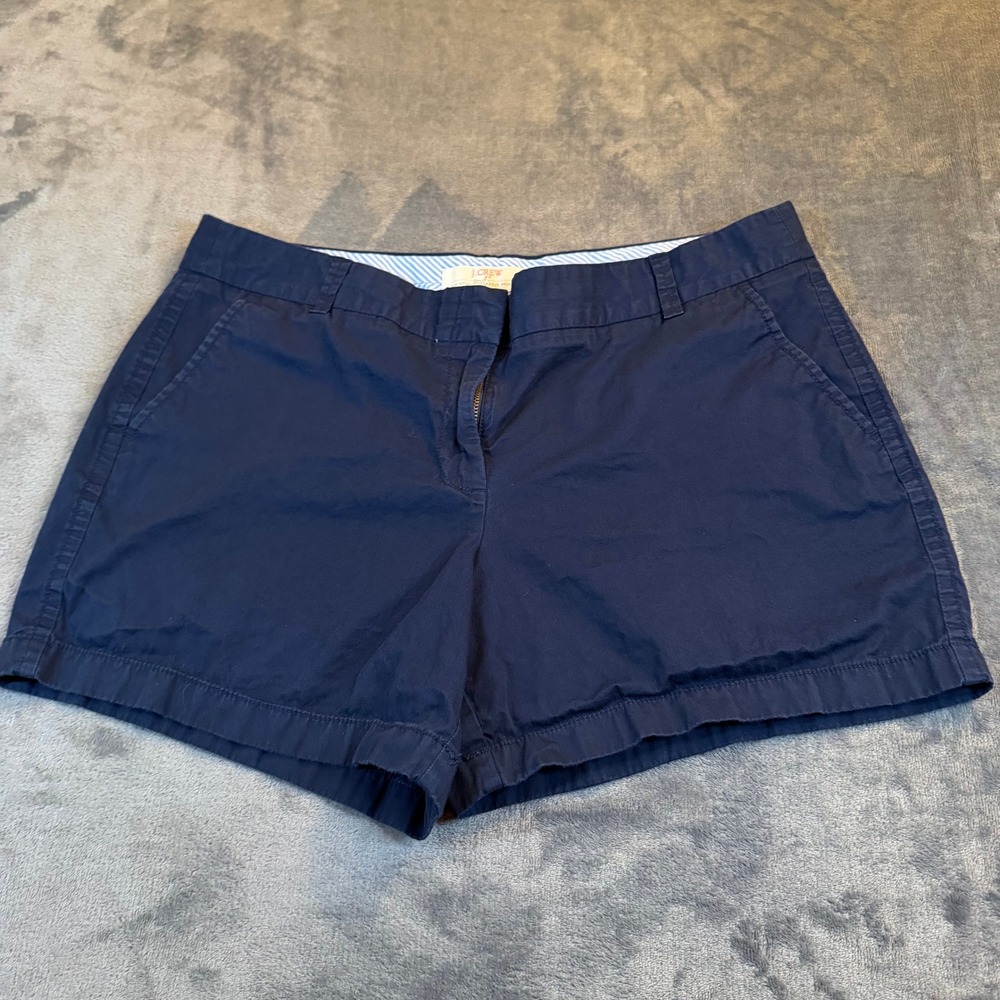 J Crew‎ Chino Shorts Navy Blue Women Size 14 Broken In Cotton Casual 36x5"